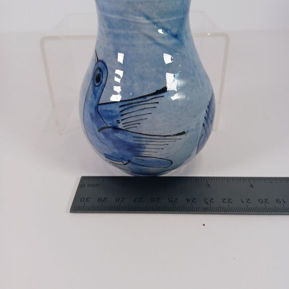 Vintage Tonala MEXICO Pottery 5" Vase Blue Bird And Flowers Artist Signed EUC - Picture 8 of 9